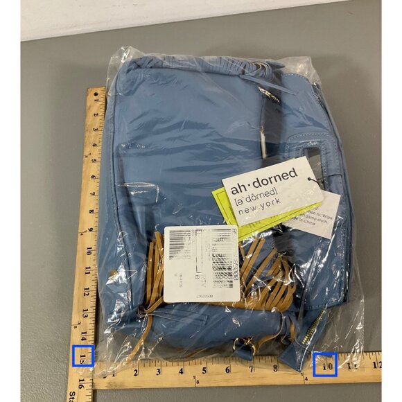 ah·dorned Denim Blue Faux Leather Fringe Handbag with Removable Straps - Picture 5 of 8